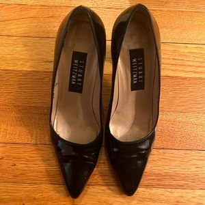 Stuart Weitzman Black Pointed Toe Leather Pumps size 7.5 w/ 3.75in heel